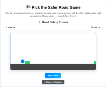 Accident risk predictor game on web interface